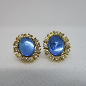 Resin Baby Blue Stud Earrings with Rhinestones in Gold Tone Jewelry